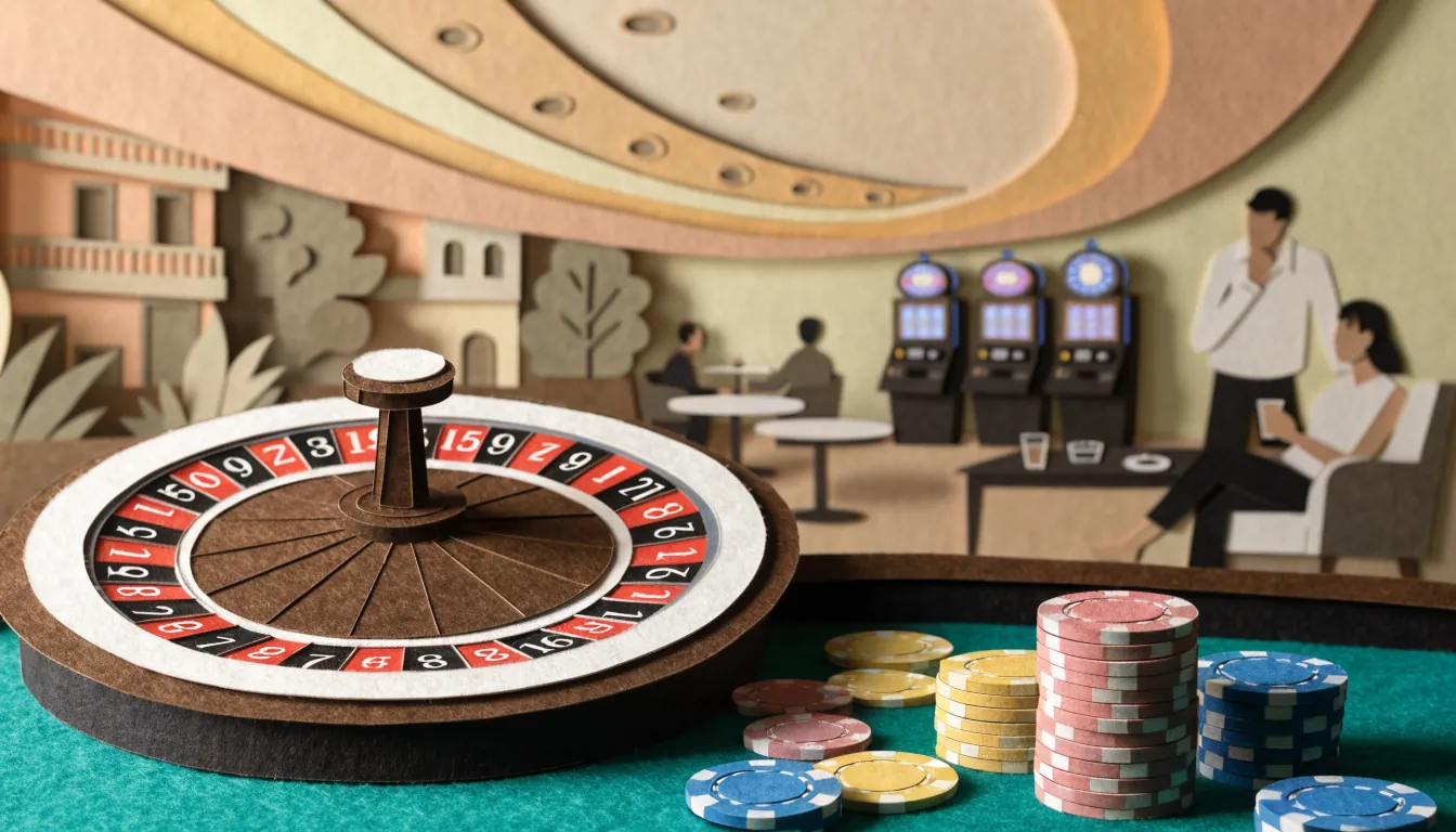 Modernes Casino-Innere mit Roulette-Tisch und Spielchips