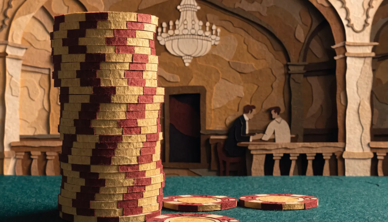 Stapel goldener Casino-Chips auf grünem Filztisch in eleganter deutscher Spielhalle
